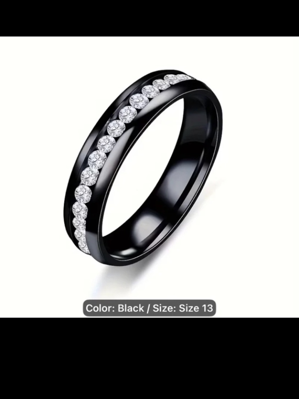 New! Stylish Black and Zinconia Ring. Stainless Steel /Synthetic Zircon. Size:13